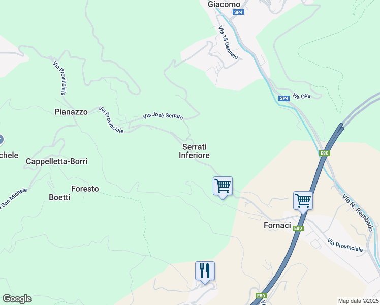 map of restaurants, bars, coffee shops, grocery stores, and more near in Serrati Inferiore