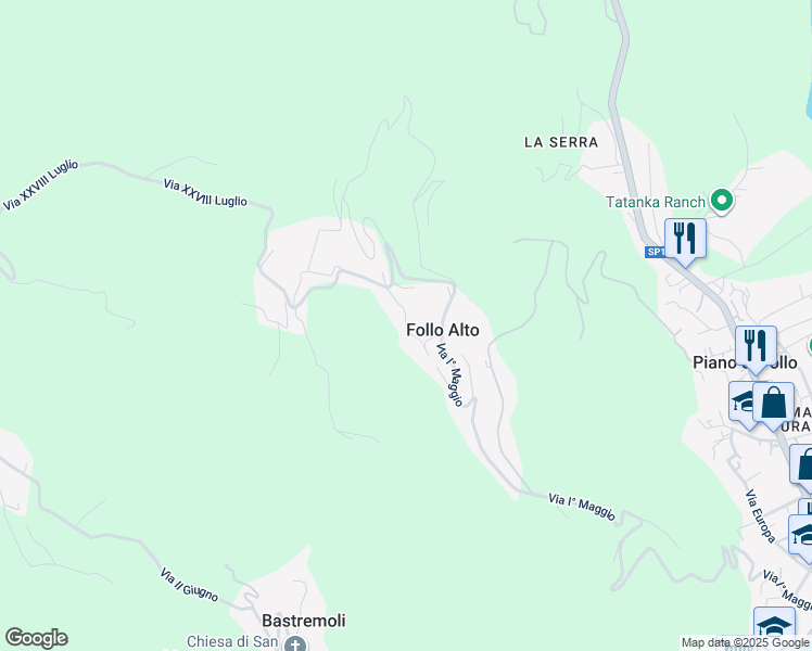map of restaurants, bars, coffee shops, grocery stores, and more near 12 Via Villa in Follo Alto