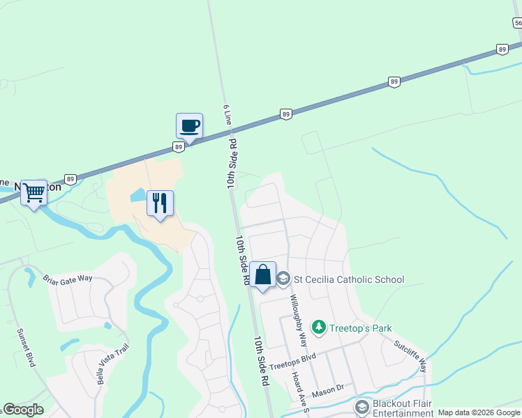 map of restaurants, bars, coffee shops, grocery stores, and more near 67 Lorne Thomas Place in New Tecumseth