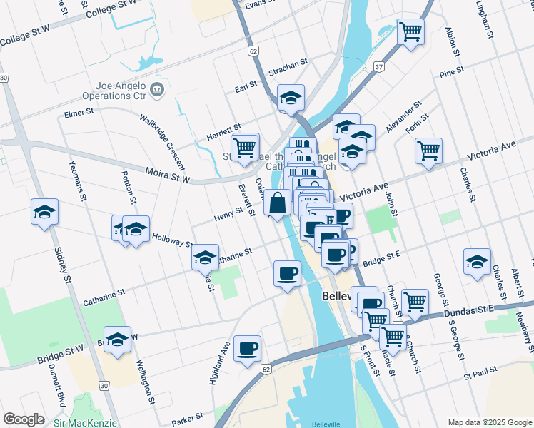 map of restaurants, bars, coffee shops, grocery stores, and more near 270 Coleman Street in Belleville