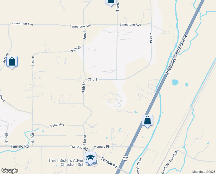 map of restaurants, bars, coffee shops, grocery stores, and more near 65165 76th Street in Bend