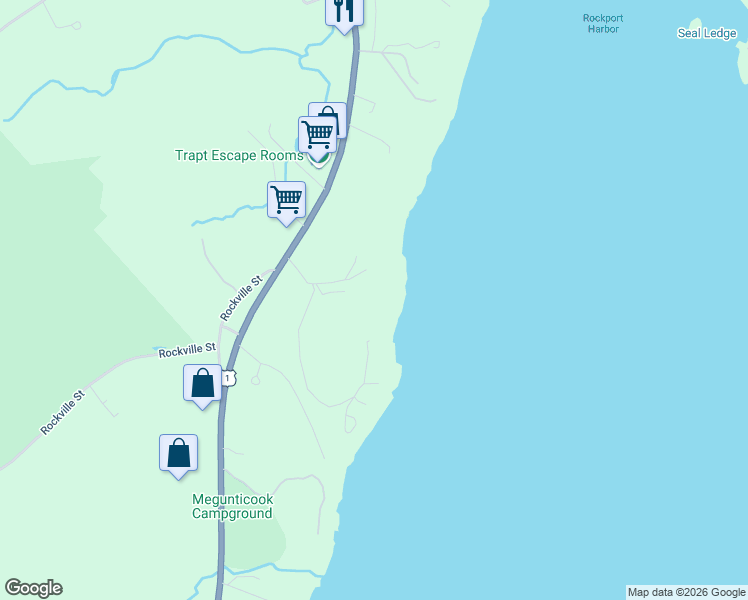 map of restaurants, bars, coffee shops, grocery stores, and more near 15 Wildwood Lane in Rockport