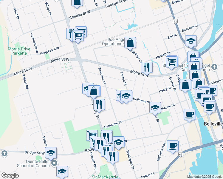 map of restaurants, bars, coffee shops, grocery stores, and more near 37 Benjamin Street in Belleville