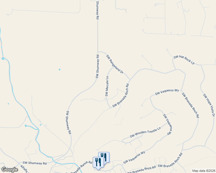 map of restaurants, bars, coffee shops, grocery stores, and more near 15494 Southwest Mecate Lane in Powell Butte