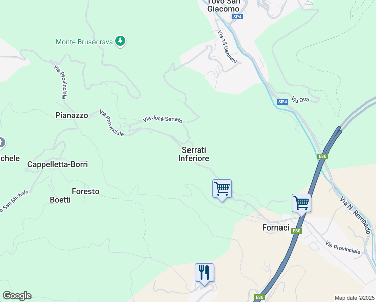 map of restaurants, bars, coffee shops, grocery stores, and more near 1886 Via Provinciale in Pianazzo