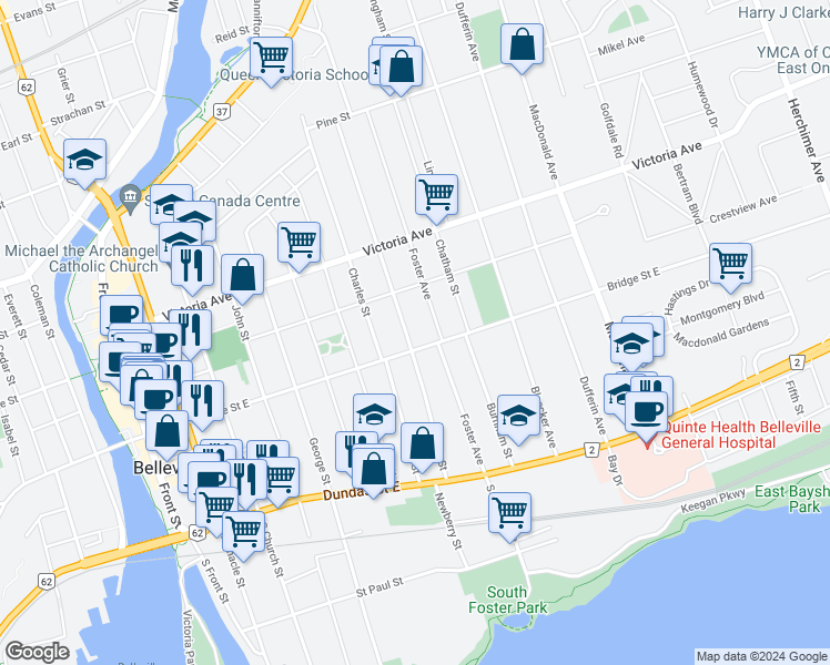 map of restaurants, bars, coffee shops, grocery stores, and more near in Belleville