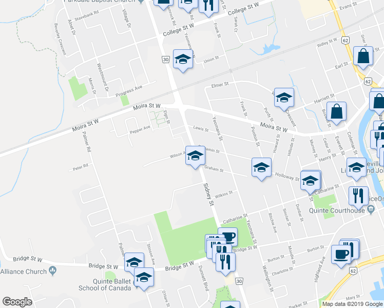 map of restaurants, bars, coffee shops, grocery stores, and more near 330 Sidney Street in Belleville