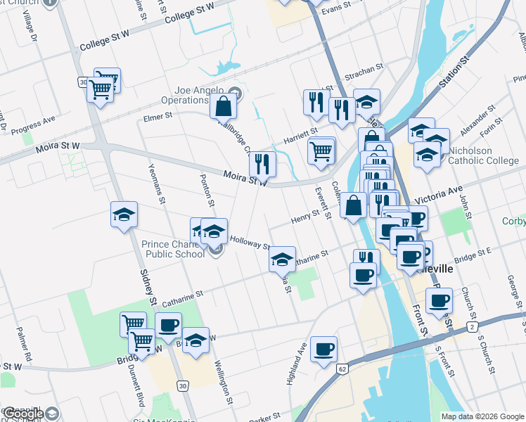 map of restaurants, bars, coffee shops, grocery stores, and more near 98 Octavia Street in Belleville