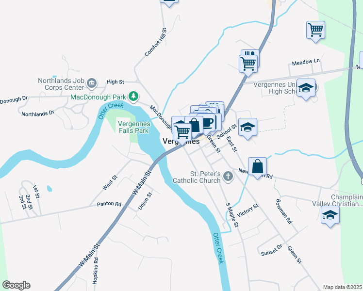 map of restaurants, bars, coffee shops, grocery stores, and more near in Vergennes