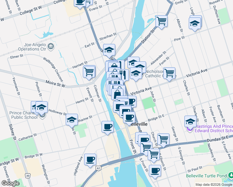 map of restaurants, bars, coffee shops, grocery stores, and more near 317 Front Street in Belleville