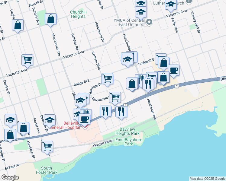map of restaurants, bars, coffee shops, grocery stores, and more near 47 Montgomery Boulevard in Belleville