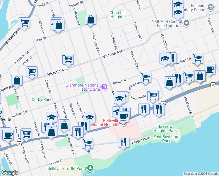 map of restaurants, bars, coffee shops, grocery stores, and more near in Belleville