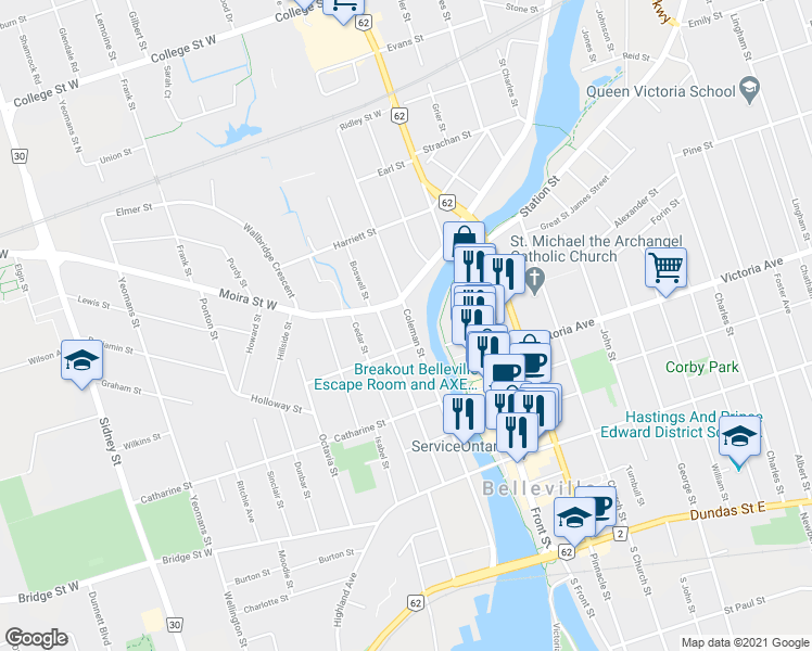 map of restaurants, bars, coffee shops, grocery stores, and more near 292 Coleman Street in Belleville