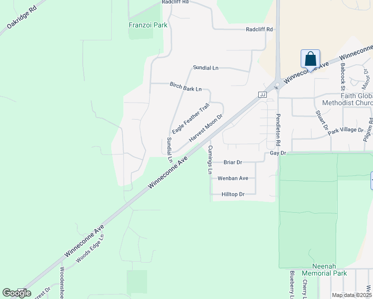 map of restaurants, bars, coffee shops, grocery stores, and more near 1382 Harvest Moon Drive in Neenah