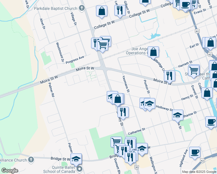 map of restaurants, bars, coffee shops, grocery stores, and more near 338 Sidney Street in Belleville