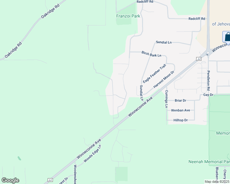 map of restaurants, bars, coffee shops, grocery stores, and more near 1327 Buttonbush Way in Neenah