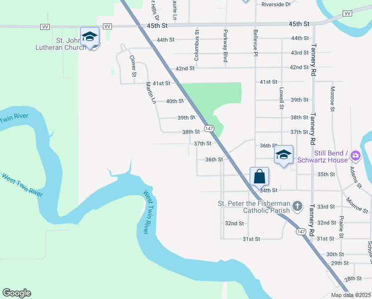 map of restaurants, bars, coffee shops, grocery stores, and more near 3616 North Court Street in Two Rivers