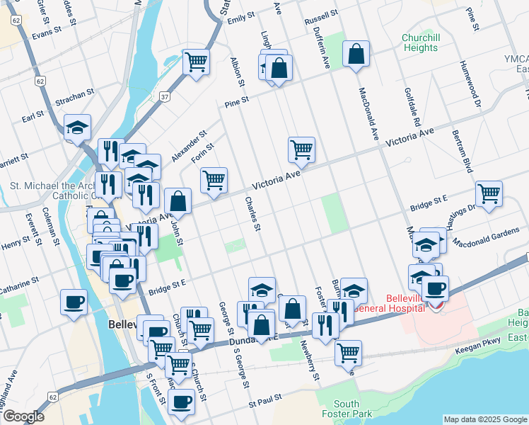 map of restaurants, bars, coffee shops, grocery stores, and more near in Belleville