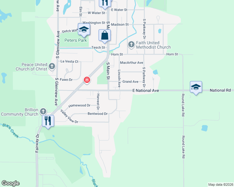 map of restaurants, bars, coffee shops, grocery stores, and more near 103 East National Avenue in Brillion