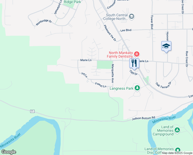 map of restaurants, bars, coffee shops, grocery stores, and more near 426 Forest Heights Drive in North Mankato
