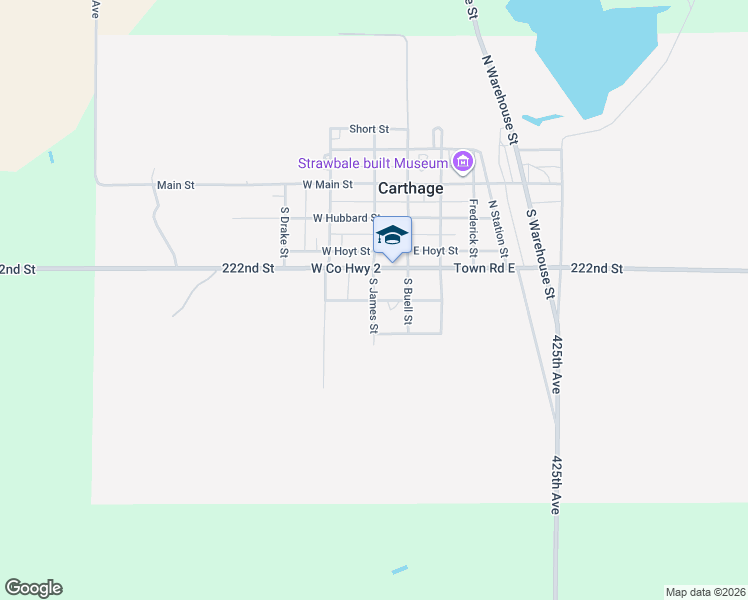 map of restaurants, bars, coffee shops, grocery stores, and more near 201 West Nebraska Street in Carthage