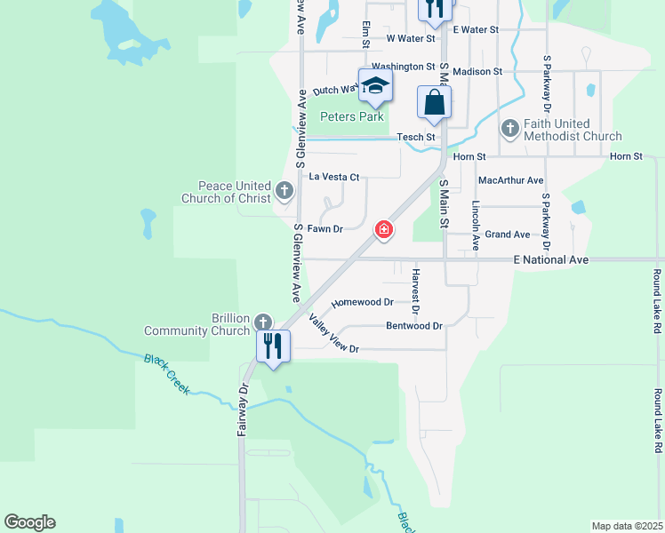 map of restaurants, bars, coffee shops, grocery stores, and more near 429 West National Avenue in Brillion