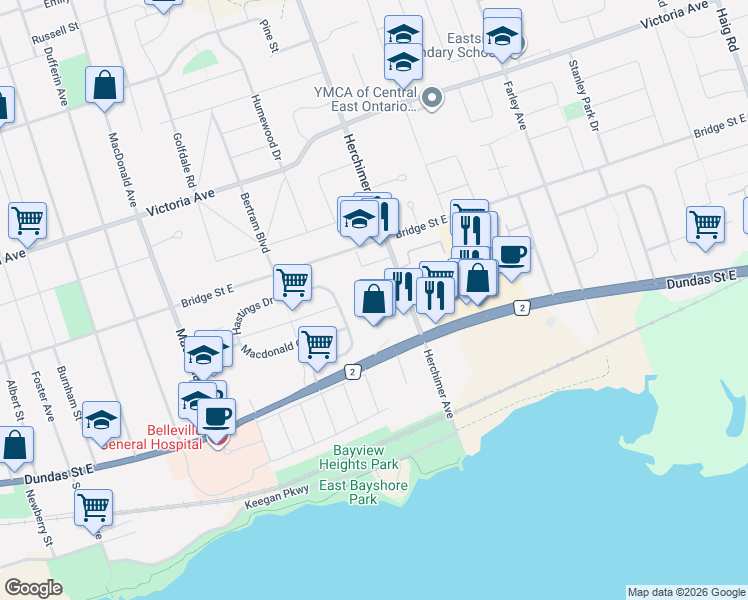 map of restaurants, bars, coffee shops, grocery stores, and more near 17 Pinegrove Court in Belleville