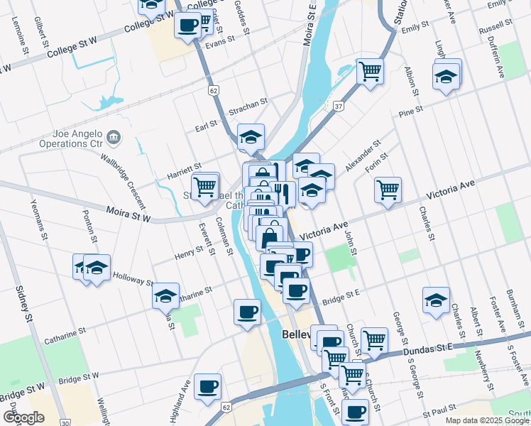 map of restaurants, bars, coffee shops, grocery stores, and more near 357 Front Street in Belleville
