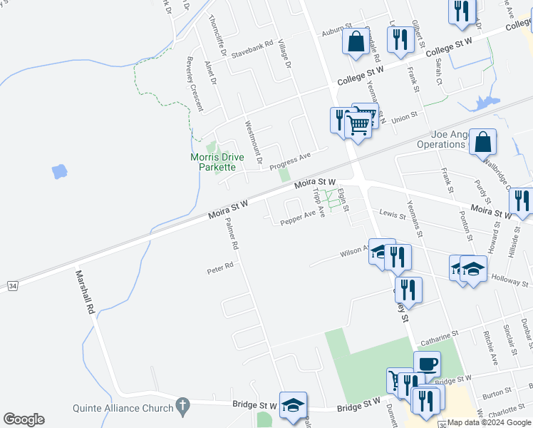 map of restaurants, bars, coffee shops, grocery stores, and more near 14 Butler Lane in Belleville