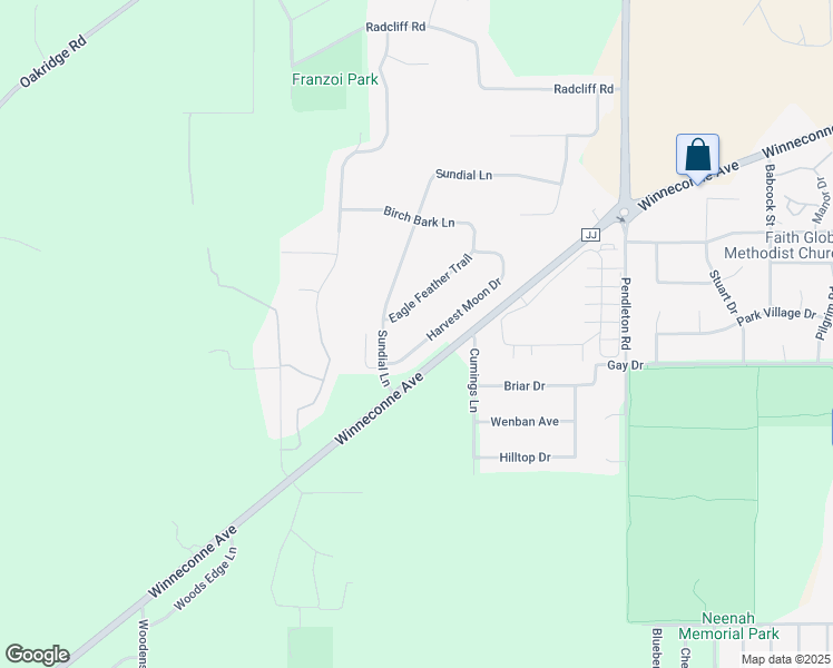 map of restaurants, bars, coffee shops, grocery stores, and more near 1382 Harvest Moon Drive in Neenah