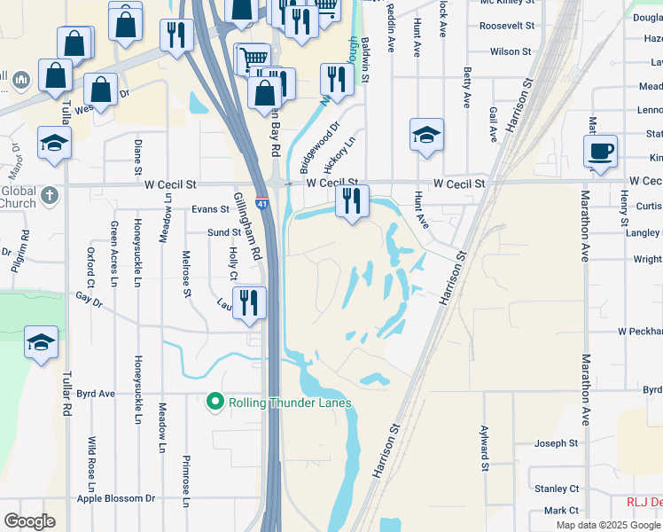 map of restaurants, bars, coffee shops, grocery stores, and more near 1228 Cameron Circle in Neenah