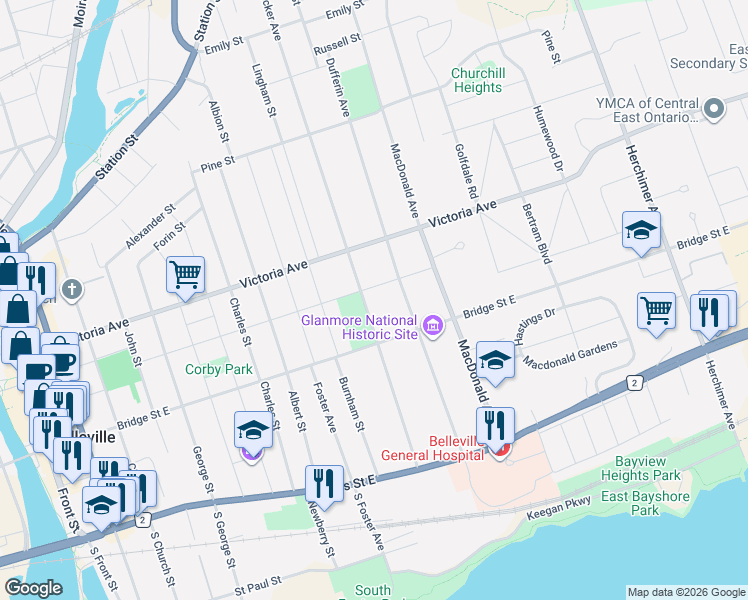 map of restaurants, bars, coffee shops, grocery stores, and more near 215 Bleecker Avenue in Belleville