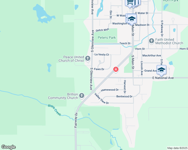 map of restaurants, bars, coffee shops, grocery stores, and more near 449 Fawn Drive in Brillion
