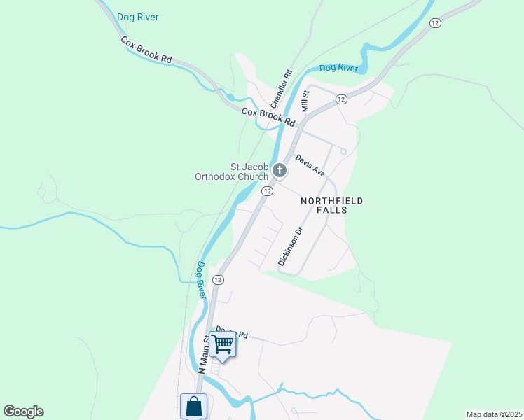 map of restaurants, bars, coffee shops, grocery stores, and more near 12 Falls Trailer Park in Northfield