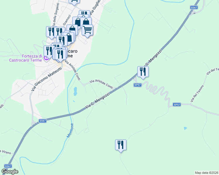 map of restaurants, bars, coffee shops, grocery stores, and more near 36 Via Nicolò Frassineti in Castrocaro Terme