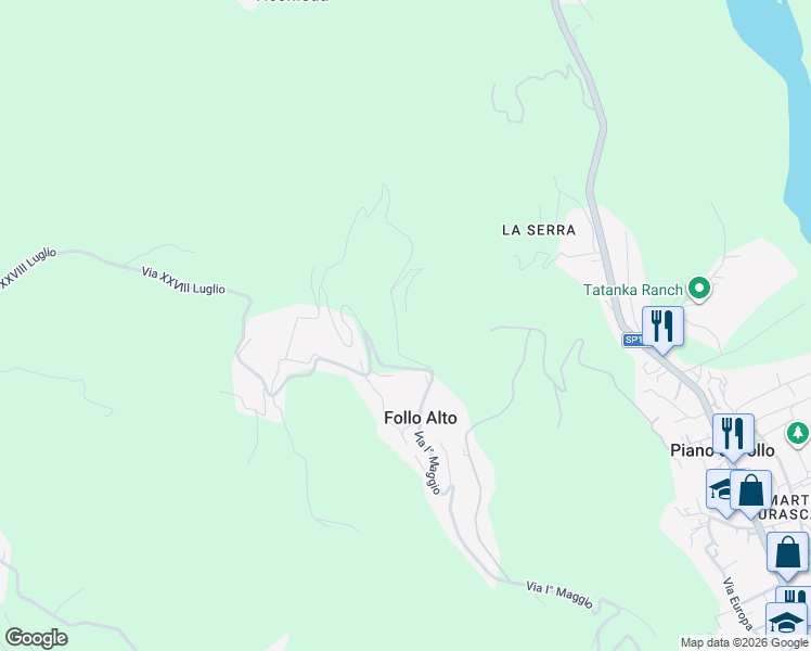 map of restaurants, bars, coffee shops, grocery stores, and more near 42 Via I° Maggio in Follo Alto