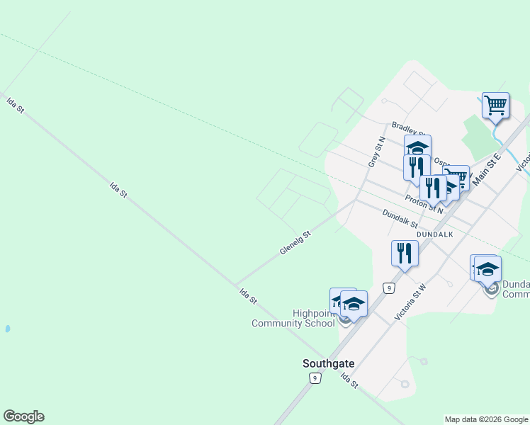 map of restaurants, bars, coffee shops, grocery stores, and more near in Grey County