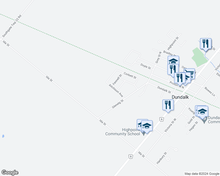 map of restaurants, bars, coffee shops, grocery stores, and more near in Grey County