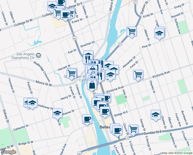 map of restaurants, bars, coffee shops, grocery stores, and more near in Belleville