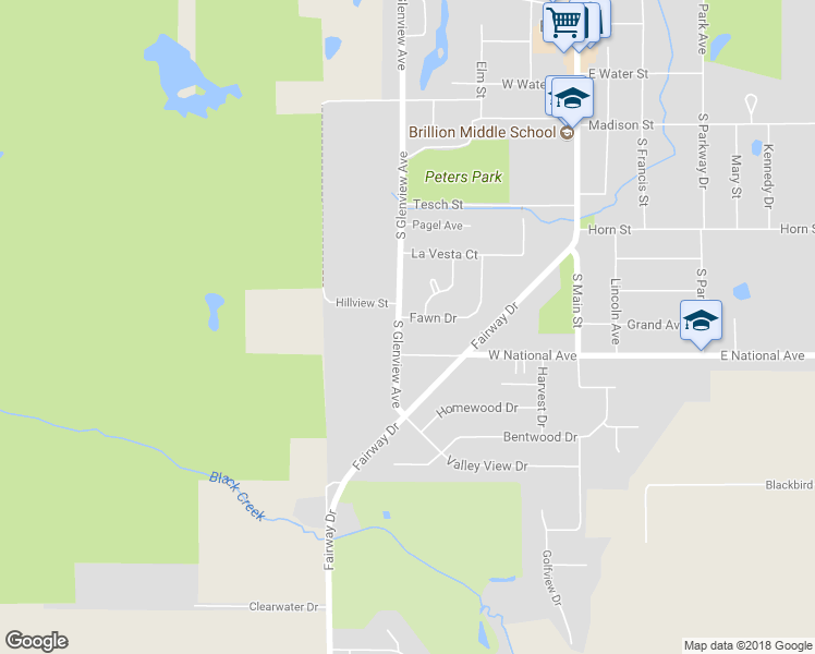 map of restaurants, bars, coffee shops, grocery stores, and more near 449 Fawn Drive in Brillion