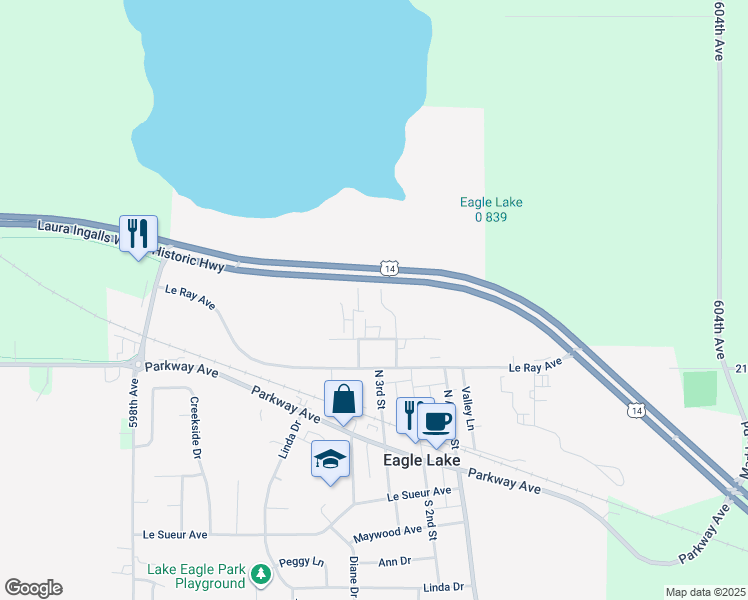 map of restaurants, bars, coffee shops, grocery stores, and more near 218 Lakeview Drive in Eagle Lake