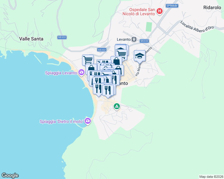 map of restaurants, bars, coffee shops, grocery stores, and more near 29 Via Dante Alighieri in Levanto