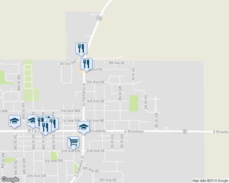 map of restaurants, bars, coffee shops, grocery stores, and more near 300 4th Avenue Northeast in Plainview