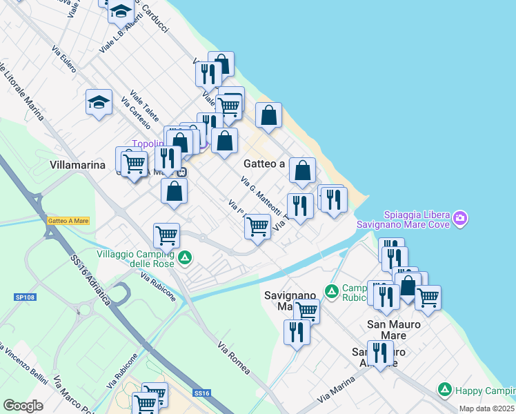 map of restaurants, bars, coffee shops, grocery stores, and more near 6 Via Firenze in Gatteo a Mare