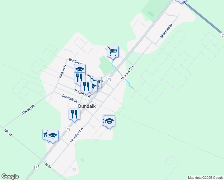 map of restaurants, bars, coffee shops, grocery stores, and more near 191 Victoria Street East in Grey County