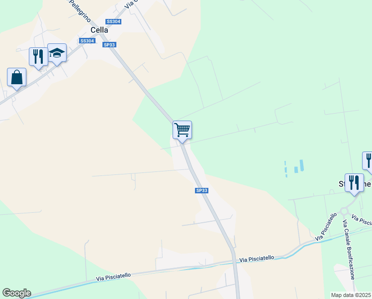 map of restaurants, bars, coffee shops, grocery stores, and more near Strada Provinciale 33 in Sala