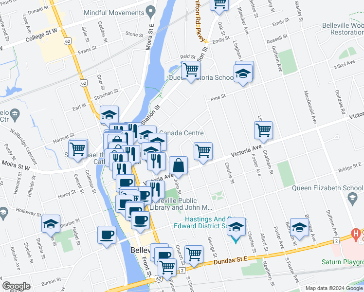 map of restaurants, bars, coffee shops, grocery stores, and more near 1 Forin Street in Belleville