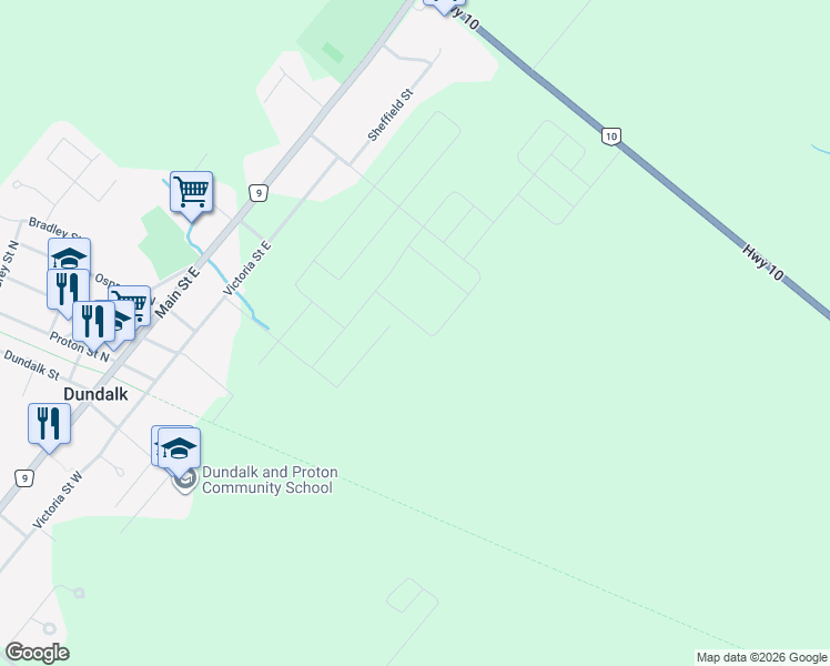 map of restaurants, bars, coffee shops, grocery stores, and more near 387 Russell Street in Grey County
