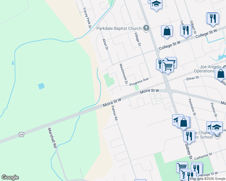 map of restaurants, bars, coffee shops, grocery stores, and more near 16 Dixie Place in Belleville