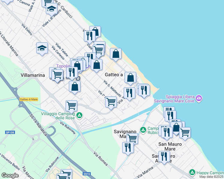 map of restaurants, bars, coffee shops, grocery stores, and more near 6 Via Firenze in Gatteo A Mare
